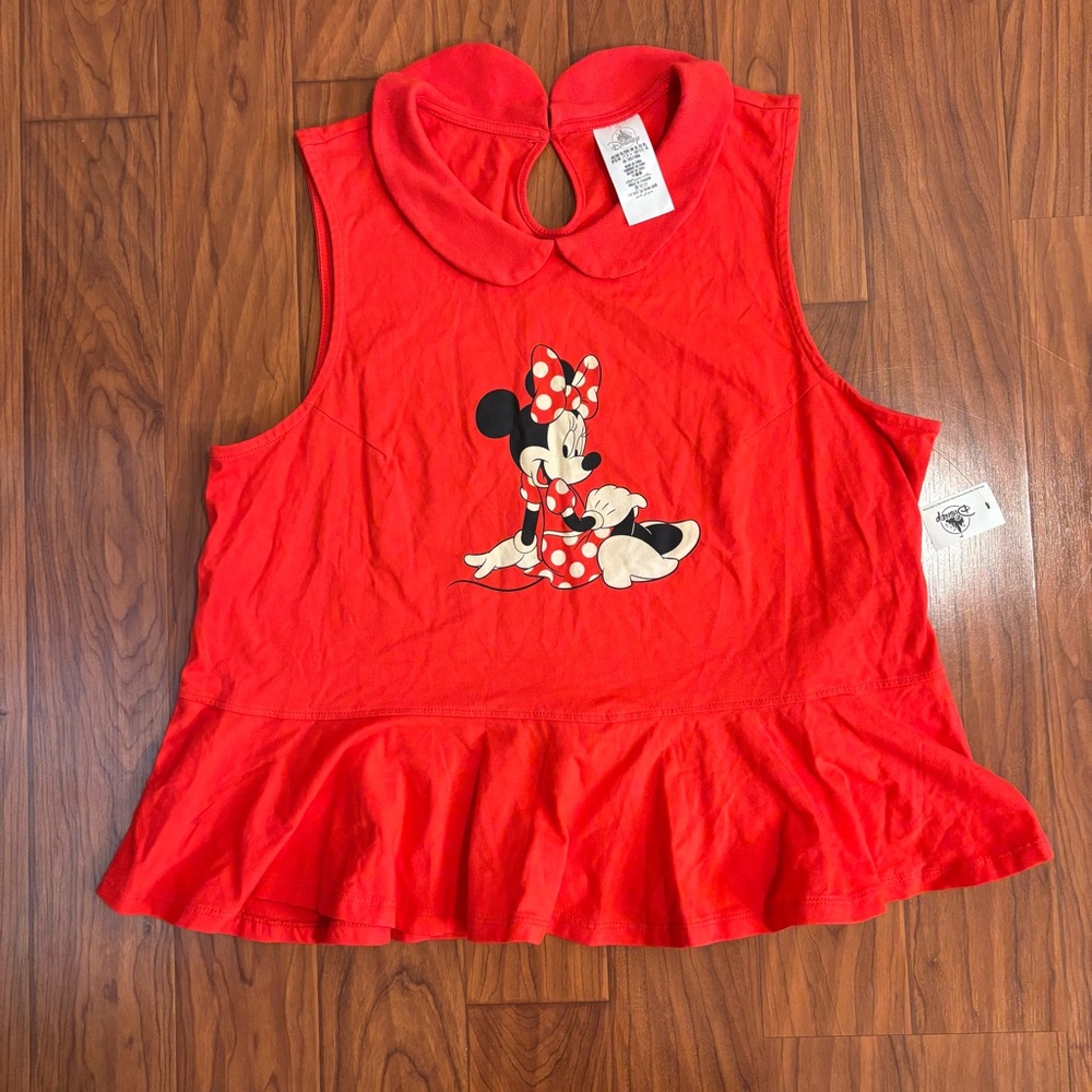 NWT Disney Minnie Mouse Peplum Top Womens XL Red Sleeveless